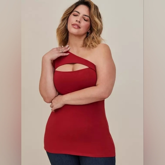 Torrid Foxy One Shoulder Cut Out Tank 3x Red Rust New - Picture 3 of 11